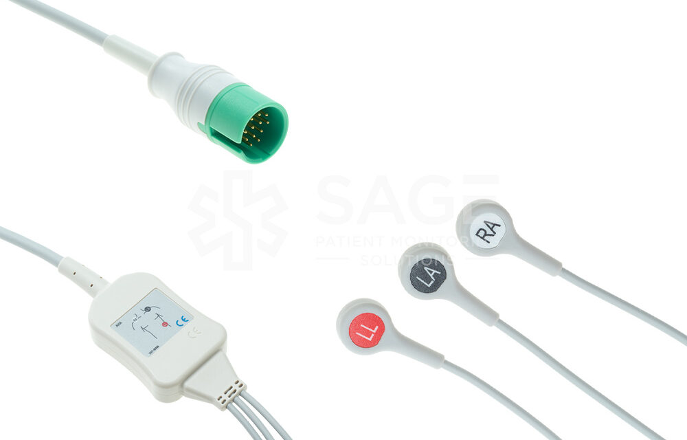 Spacelabs Compatible 3 Lead One Piece Cable, Snap, 2.5m