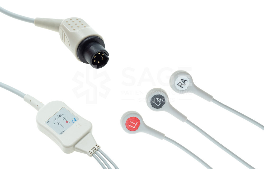 AAMI Compatible 3 Lead One Piece Cable, Snap, 2.5m